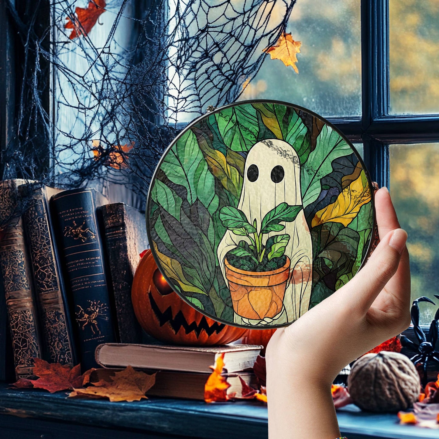 Ghost Plant Stained Glass Suncatcher