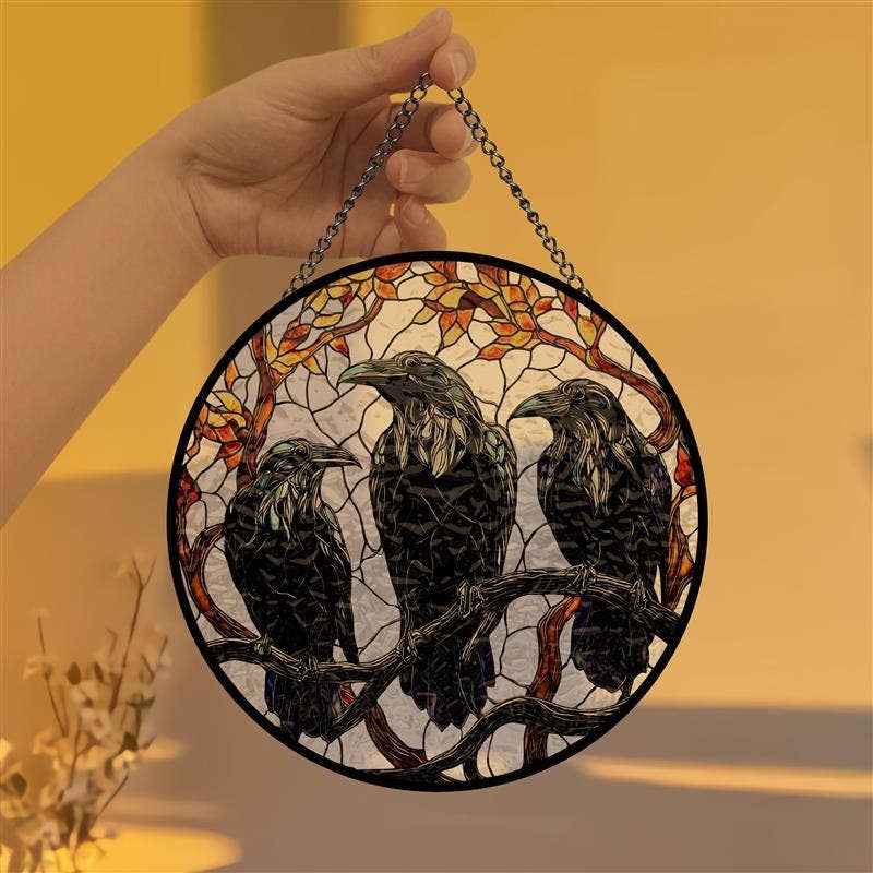 Three Black Crows Stained Glass Suncatcher