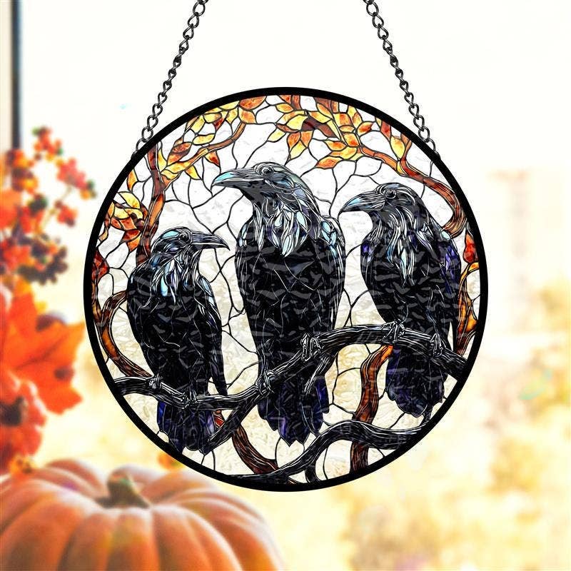 Three Black Crows Stained Glass Suncatcher