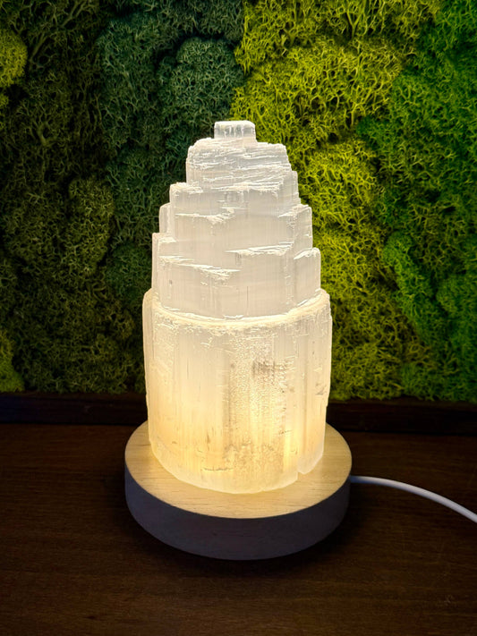Selenite Tower Lamp – Natural Crystal Light for Cleansing, Meditation & Home Decor