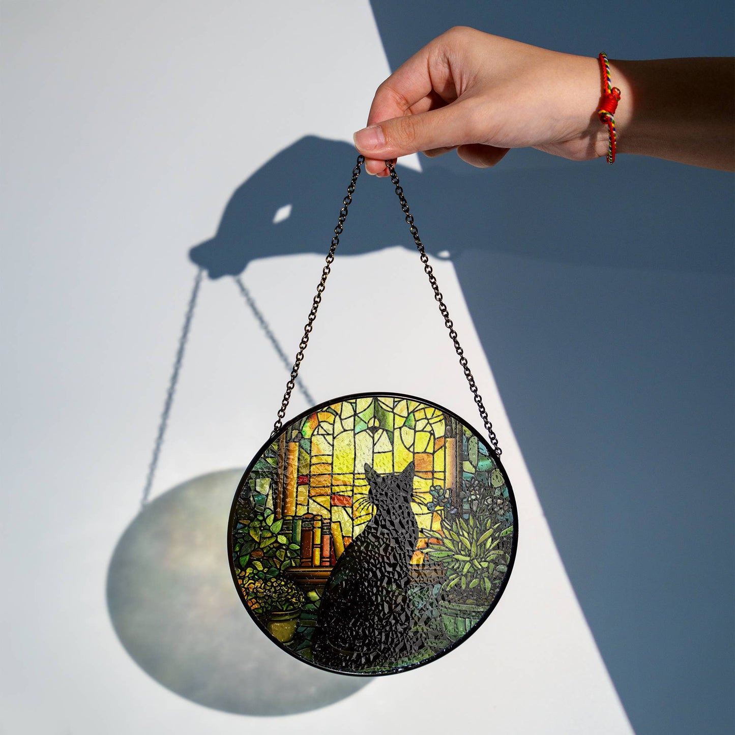 Black Cat Book Stained Glass Suncatcher