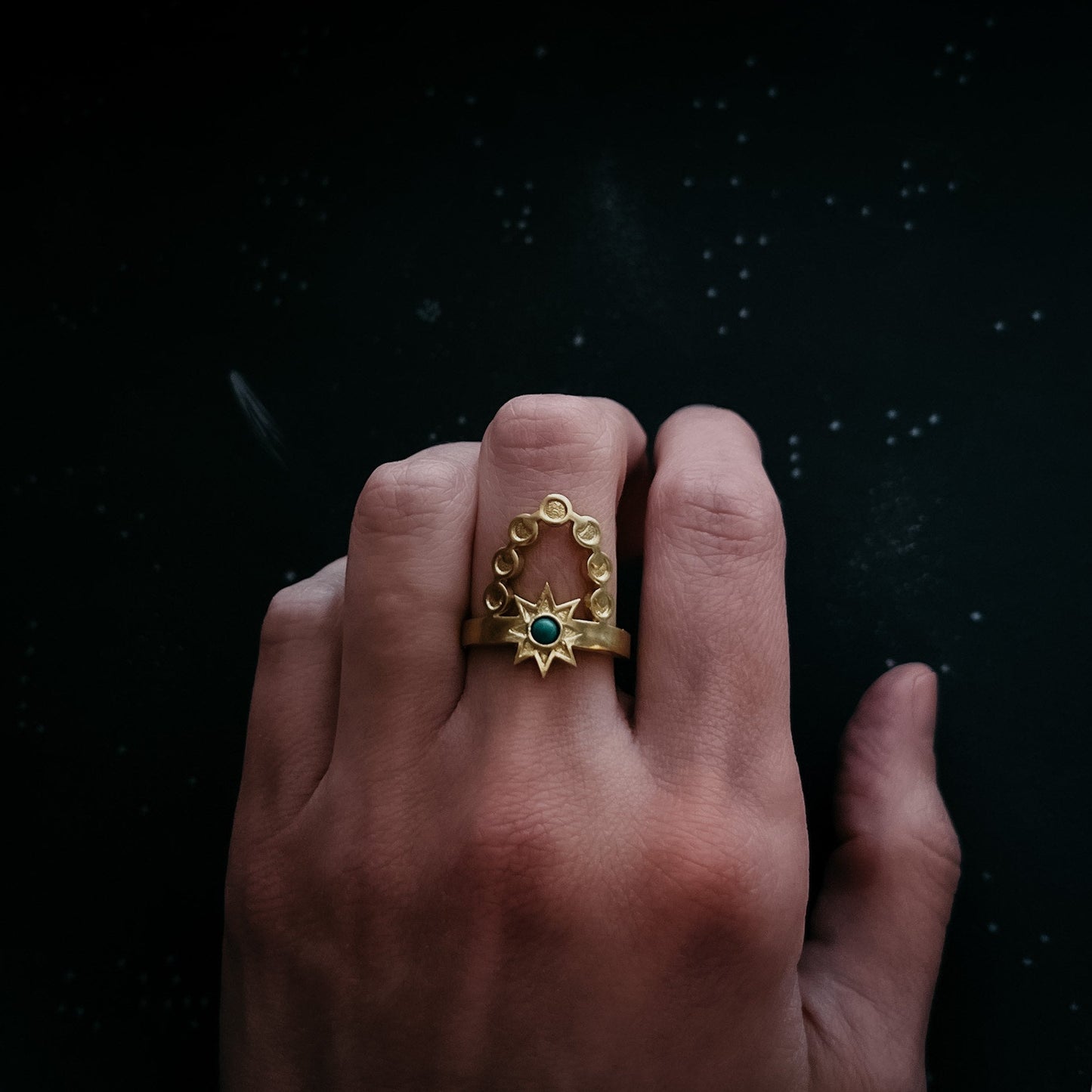 CLEARANCE Cosmic Dance Ring with Turquoise, Moon Phases, and Sun